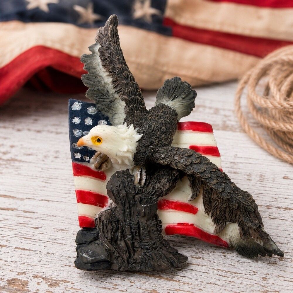 Vintage Bald Eagle American Flag Refrigerator Magnet Patriotic USA Resin 3”